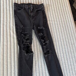 American Eagle Outfitters Black Skinny Jeans with Edgy Distressing
